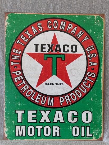 New Texaco Petroleum Products steel  sign is 16" x 12-1/2".