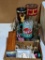 Hogg thermal tumbler, belt buckle with eagle, shot glasses, cribbage board, Coca-Cola, A & W