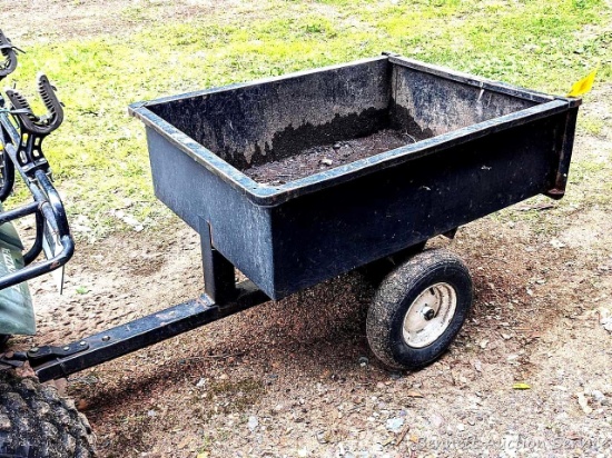 Handy yard and garden cart has a 33" x 43" x 12" box. Good for firewood, etc.