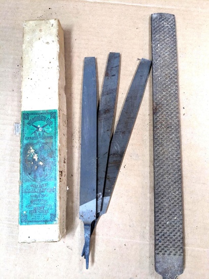 Three 10" Nicholson smooth files, plus a 16" wood or hoof rasp.