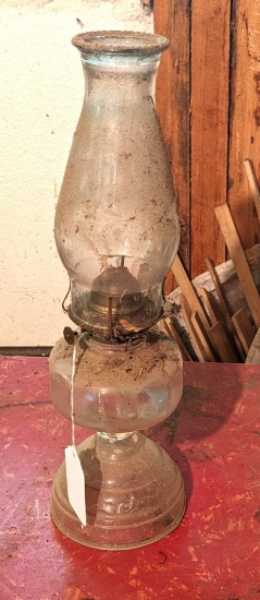 Old oil lamp is nearly 1-1/2' tall and should be an easy clean up.