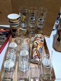 Green Bay Packer glass tumblers and plastic tumblers, Milwaukee Brewers plastic tumblers, Lake front