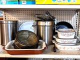 CorningWare casserole dishes with lids; 9x13 Copper Chef pan, plus similar fry pan; restaurant style