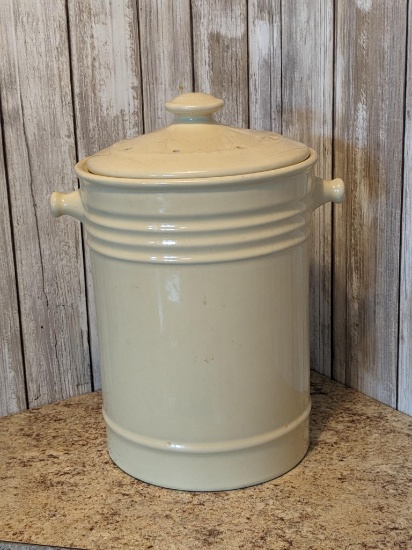 Soft butter yellow ceramic composter stands 11-1/2" to top of lid.
