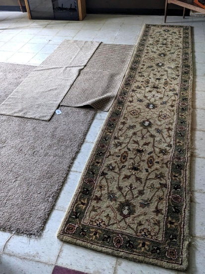11-1/2' x 28" wide area rug or runner is slightly tattered along edges, but overall good. Also two
