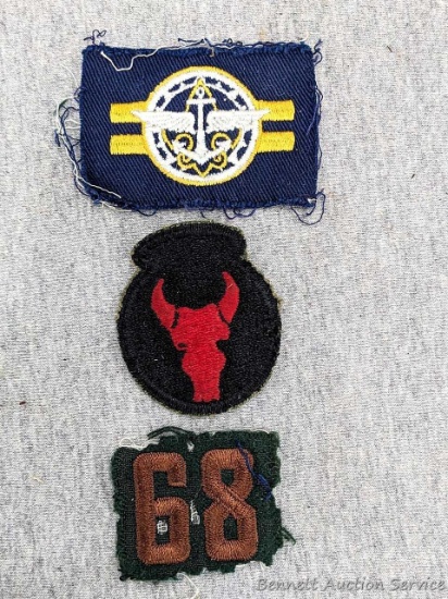 WWII US Military Army 34th Infantry Division Patch; BSA Explorer scout patch and troop number patch.