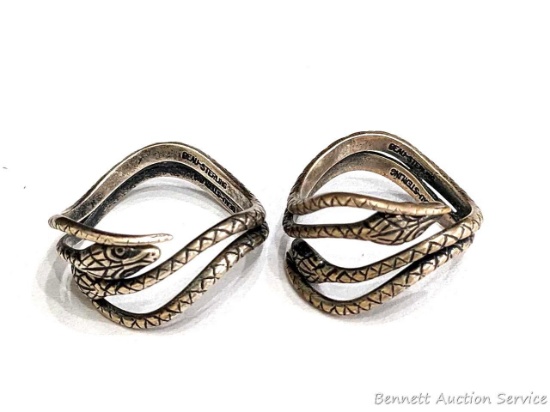Two 925 silver Southwest style snake rings look to be marked Beau-Sterling. Sizes 5-1/2 and 7. Weigh