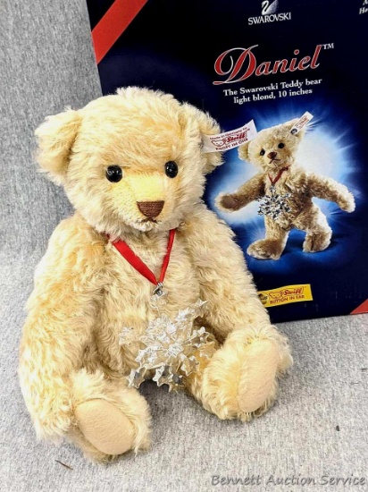 Daniel the Swarovski teddy bear by Steiff; measures 10" tall and has a jointed head, arms and legs