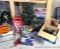 Christmas supplies as pictured incl 3' tree, horn, child's 7-1/3 SLM ice skates, New Bright