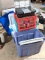Rubbermaid Roughneck 18 gal tote and other pieces as pictured. Grey lid doesn't quite fit.