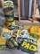 Green Bay Packers flags, signs, buckets. Banner about 3'.