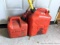 Two gas totes, larger is a 2.5 gallon, and both have spouts.