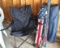 Four folding bag chairs in good shape; three hockey sticks by Easton, Bauer and other.