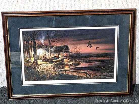 Nicely framed and matted Terry Redlin print titled "Hunter's Haven". In nice condition, about 26" x