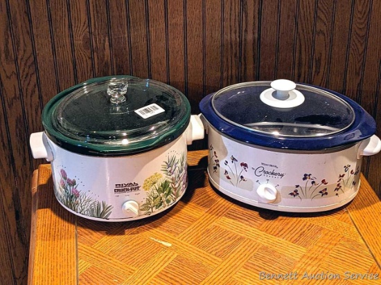 One Rival and one West Bend slow cooker. Approx. 4 and 5 quart units.