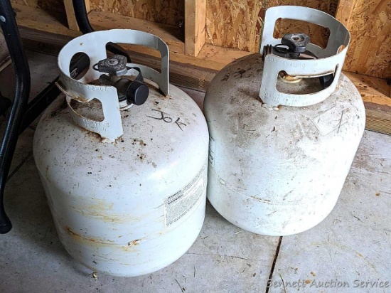 Two 20 gallon propane tanks with the new OPD valves. One still has some propane in it.