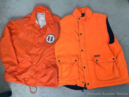 Men's Remington blaze orange insulated hunting vest, size XL. Vintage orange jacket, size L.