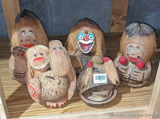 5 souvenir coconut carvings up to about 12".