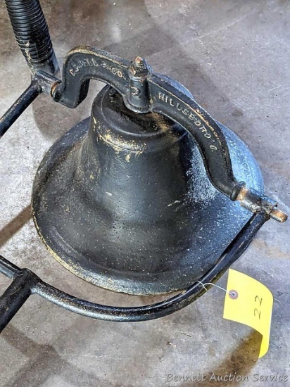 C&S Bell & Co. Hillsboro, O cast iron school bell is 16" across and marked 2 on top bracket, dated