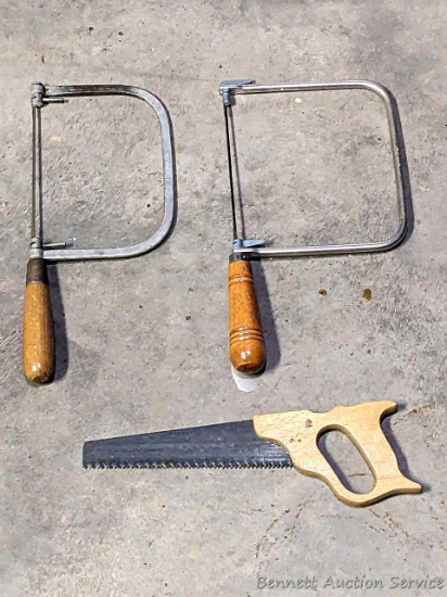 Coping saw, cute little cross cut saw is 11" overall.