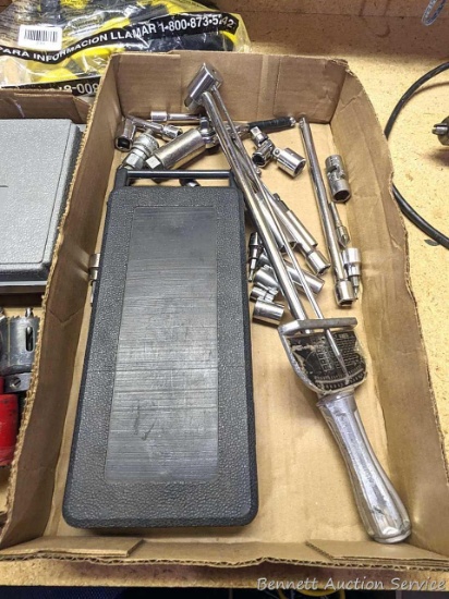 Craftsman and other sockets and extensions, also includes torque wrench.