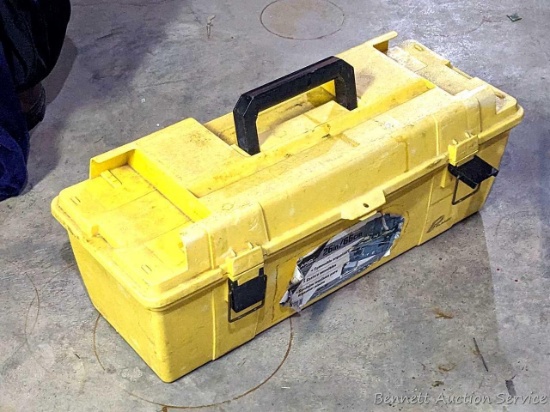 26" lockable tool box with screwdrivers, tape measures, saws and more.