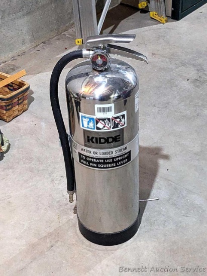 2-1/2 gallon Kidde pressurized fire extinguisher is charged and ready.