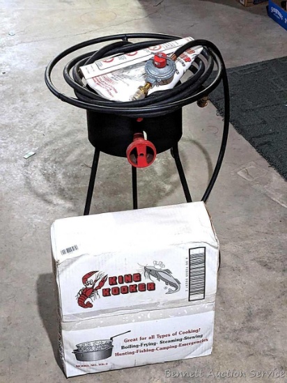 Nice 15" x 22" outdoor cooker / turkey fryer burner in good condition, and a NIB King Kooker deep