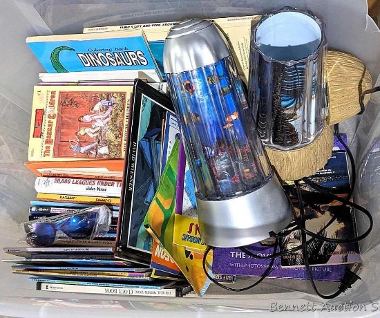 Two rotating lights that work, and books incl Boxcar Children and more.