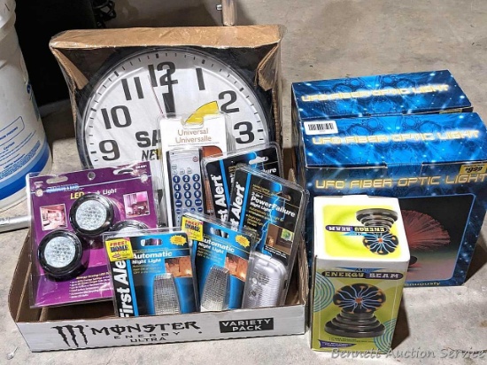 12" clock, energy beam with box, LED lights, more.