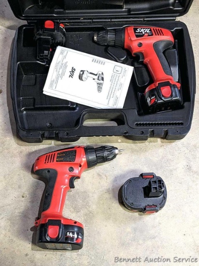 Two Skil cordless drill / drivers. One is 14v and other is 9v. Comes with two batteries for each, no