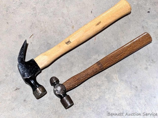Ball peen and claw hammers with tight heads and 11" and 13" handles.