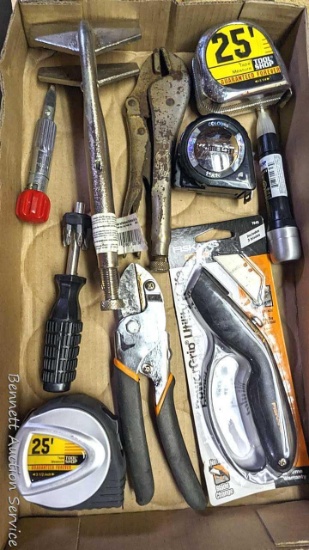 25' tape measures, vise grips, Fiskars utility knife, more.