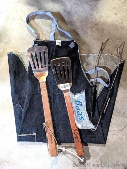 Coleman and other grilling tools and a nice grilling apron