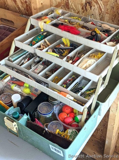 Plano 16" lockable tackle box full of a ton of fishing lures and baits incl. Rapala, Jitterbug,