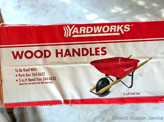 Yard Works wooden wheel barrow handles measure approx 58" long.