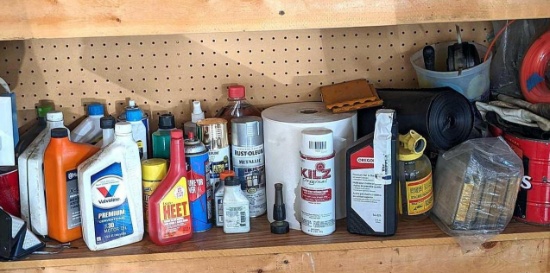 Full and partial automotive and home supplies including motor oi, Heet, carb cleaner, paper towel,