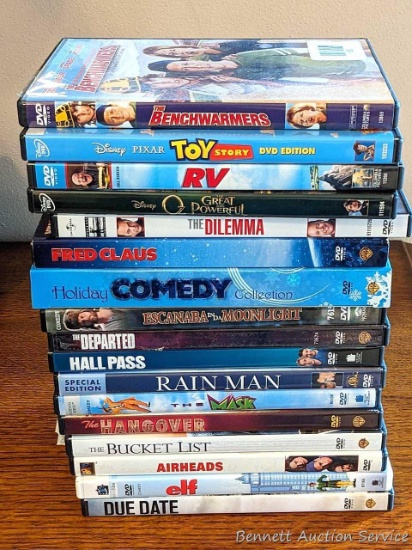 DVDs including Elf, Due Date, The Departed, Rain Man, RV, Toy Story, more.