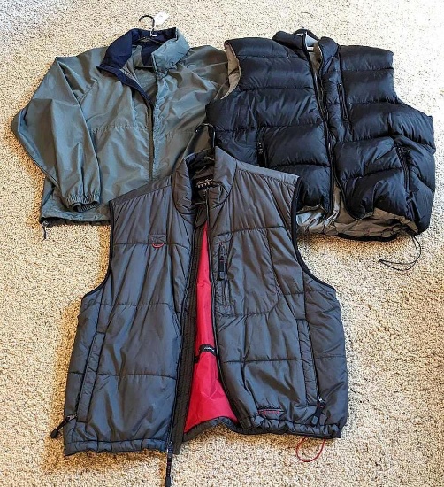 Eddie Bauer lightweight jacket, size men's XL; Eddie Bauer Ebtek vest, men's size XXL; Old Navy