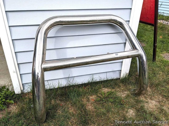 Chromed steel bumper or brush guard measures just over 3 feet wide and 37" to widest mounting