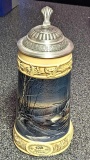 Terry Redlin 'Evening with Friends' stoneware beer stein stands 8-1/4