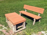 Sturdy 5' wide wooden bench and matching coffee table.