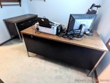 Six drawer steel office desk and matching credenza, plus a hard plastic desk mat. All drawers and