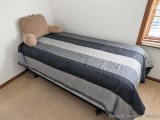 Serta Perfect Sleeper Twin mattress and box spring, with frame and bedding. All in good condition.