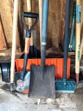 2' wide snow shovel, other snow shovel, sidewalk edgers, garden hoe, small shovel, more.