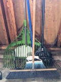 2' wide leaf rake, metal leaf rake, 2' shop broom, dust pan, more.