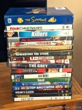DVDs including The Simpsons, Four Christmases, Romancing the Stone, Step Brothers, The Goonies,