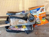 Painting supplies including trays, roller frames & covers, foam brushes; plus a partial bag of Terro