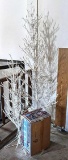 6' and 3' lighted outdoor Christmas trees; outdoor string lights with original box.