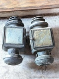 Ford Model T or A headlights with ruby side panels, each is approx. 12